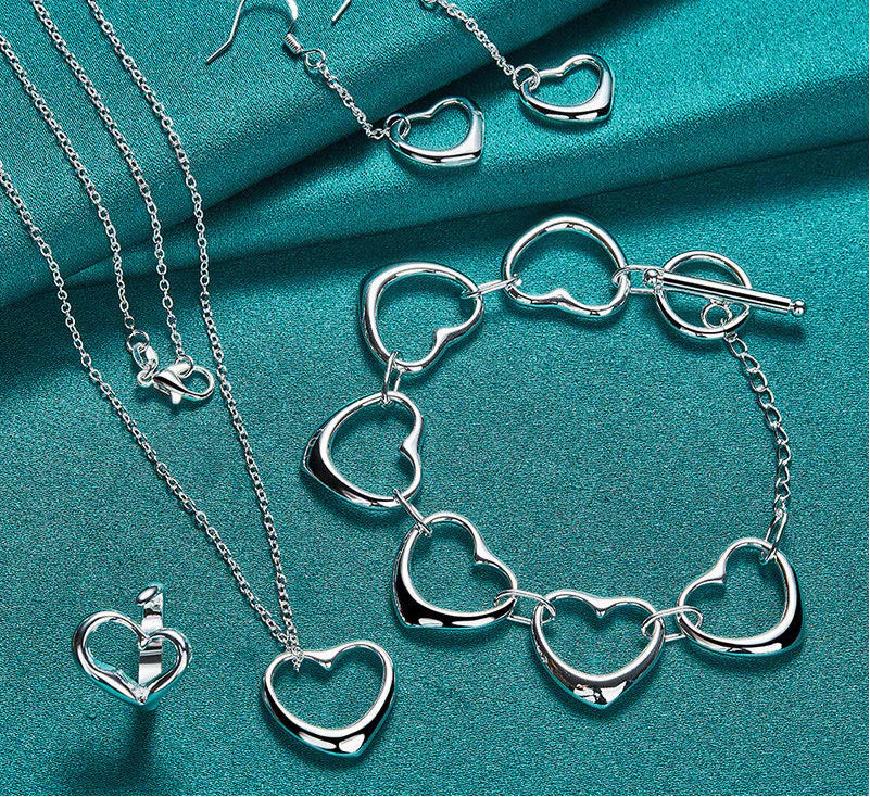 Kit Amor - Coração Pulseira Colar Anel e Brinco